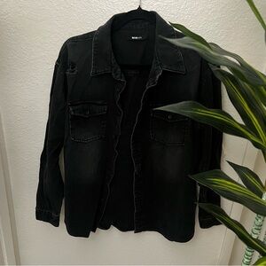 Black Denim Button-Up Shirt